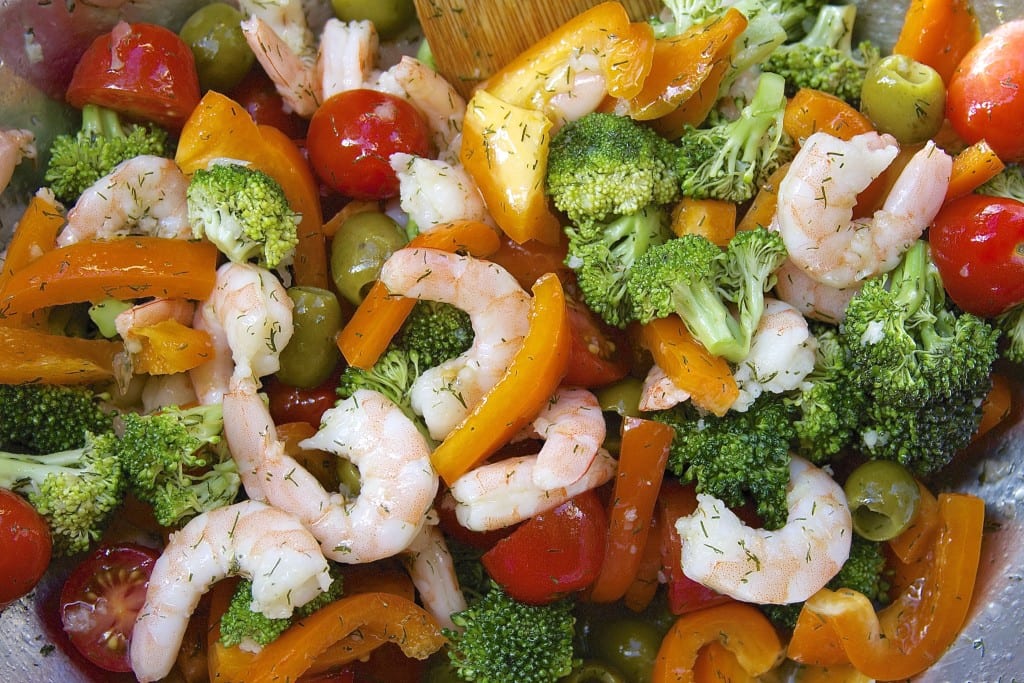 Colorful Veggies for Lemon Dill Shrimp Salad