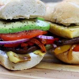 Grilled Veggie Sandwich is a guilt free, vegetarian way to enjoy the traditional sub. Grilling makes for deliciously smoky vegetables layered with zesty hummus and creamy goat cheese. A sandwich both vegetarians and non-vegetarians love.