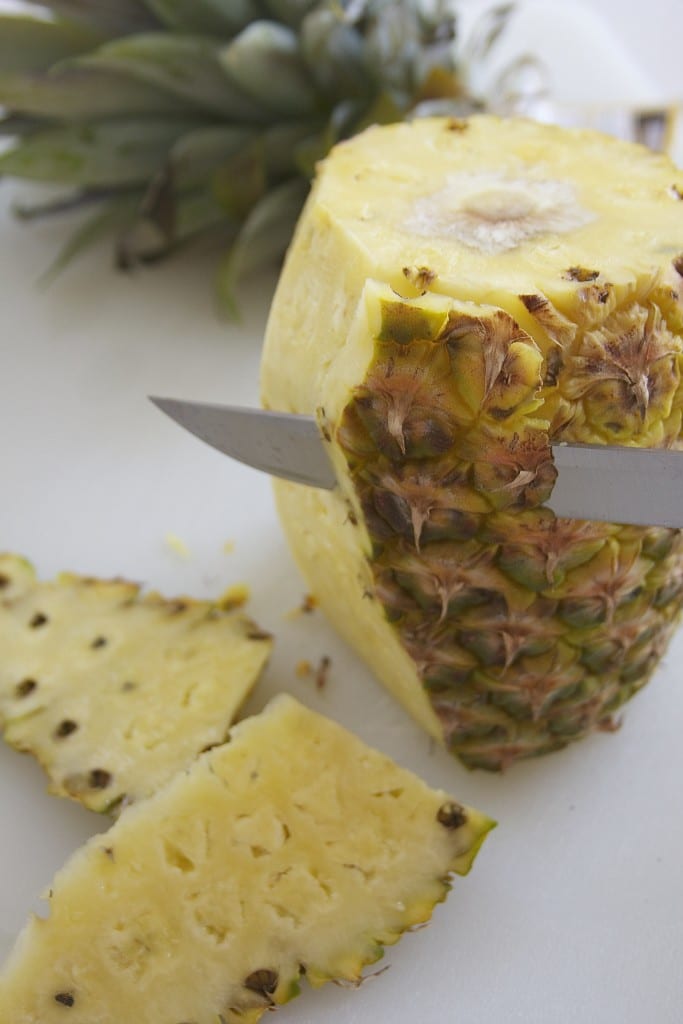 Cutting pineapple for Fresh Mango Pineapple Salsa 3