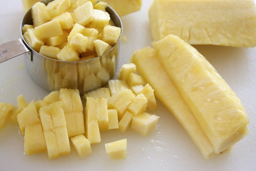 Cutting pineapple for Fresh Mango Pineapple Salsa 8