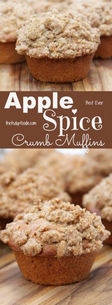 Apple Spice Crumb Muffins recipe is baking heaven and one of the best ways to celebrate the fall. Favorite ingredients of cinnamon, apple, cloves and nutmeg are covered with a buttery crumb topping. https://www.thefedupfoodie.com