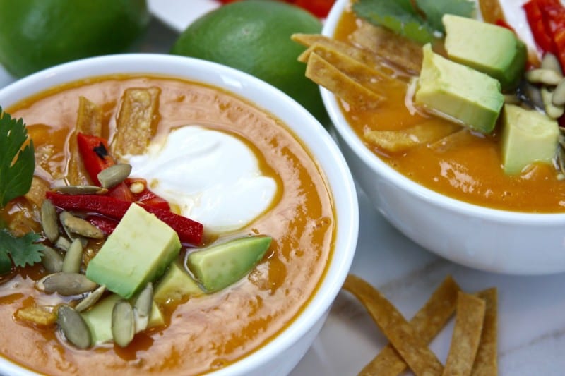Fall Fiesta Sweet Potato Soup- chorizo & chipotle adds a flavor punch