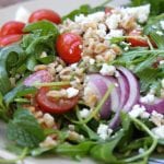 Rocket Your Mind Salad recipe. Has the nuttiness of farro, the snappiness of arugula, the freshness of cilantro and the coolness of mint all with a tangy lemon vinaigrette. This taste combination will blow your mind.