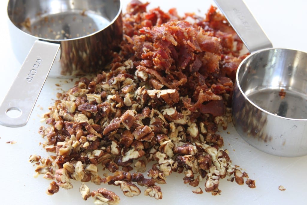 Chopped bacon & pecans for Festive Cheese Ball