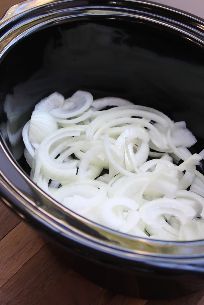 Onions for bottom of Garlic Studded Slow Cooker Carnitas Tacos