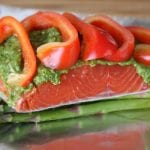 Salmon Pesto Veggie Pocket recipe- a healthy & flavorful Dinner for 2. Assembly takes minutes to do.