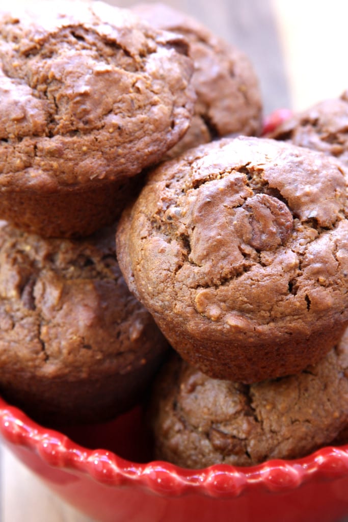 Chocolate Almond Butter Muffins 1 recipe - fluffy chocolate muffin with hints of almond butter & creamy chocolate chips. Packed with nutrition.