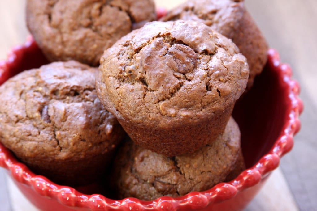 Chocolate Almond Butter Muffins recipe - fluffy chocolate muffin with hints of almond butter & creamy chocolate chips. Packed with nutrition.