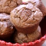 Chocolate Almond Butter Muffins recipe - fluffy chocolate muffin with hints of almond butter & creamy chocolate chips. Packed with nutrition.