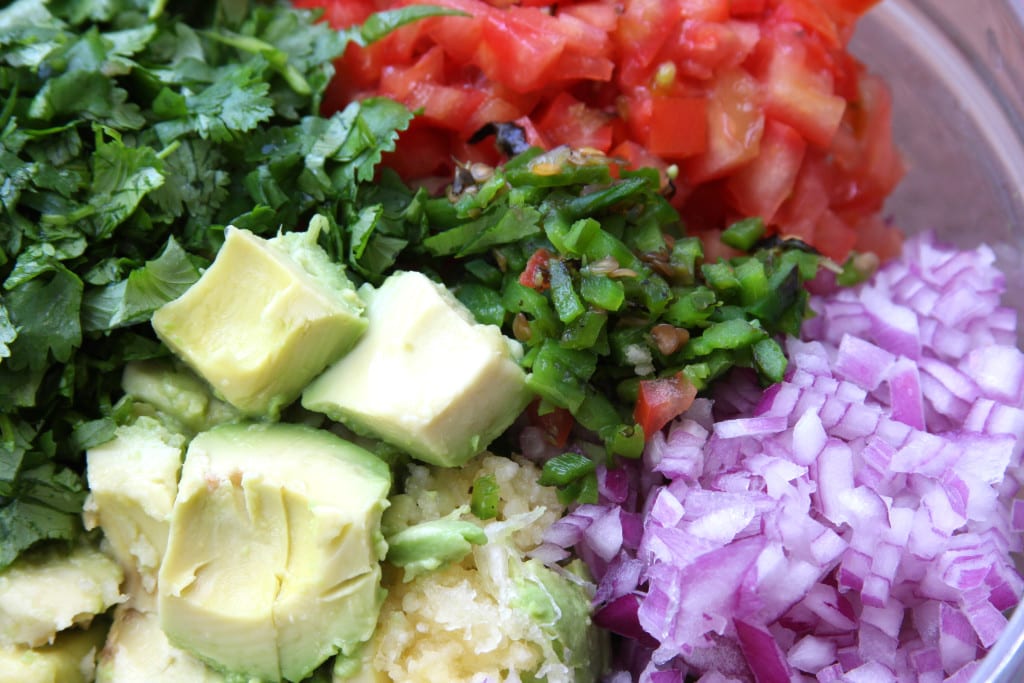 Chopped ingredients for Simple Healthy Guacamole.