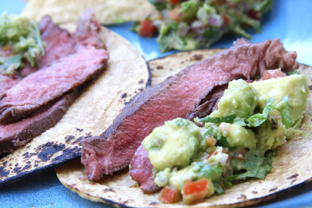 Carne Asada tacos with Simple Healthy Guacamole.