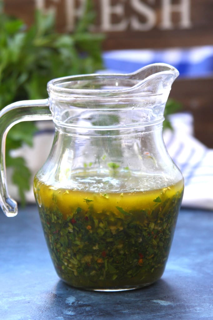 Chimichurri Sauce recipe- fresh flavors of parsley, cilantro, oregano and lemon. Adds life to veggies and is the perfect companion to steak.