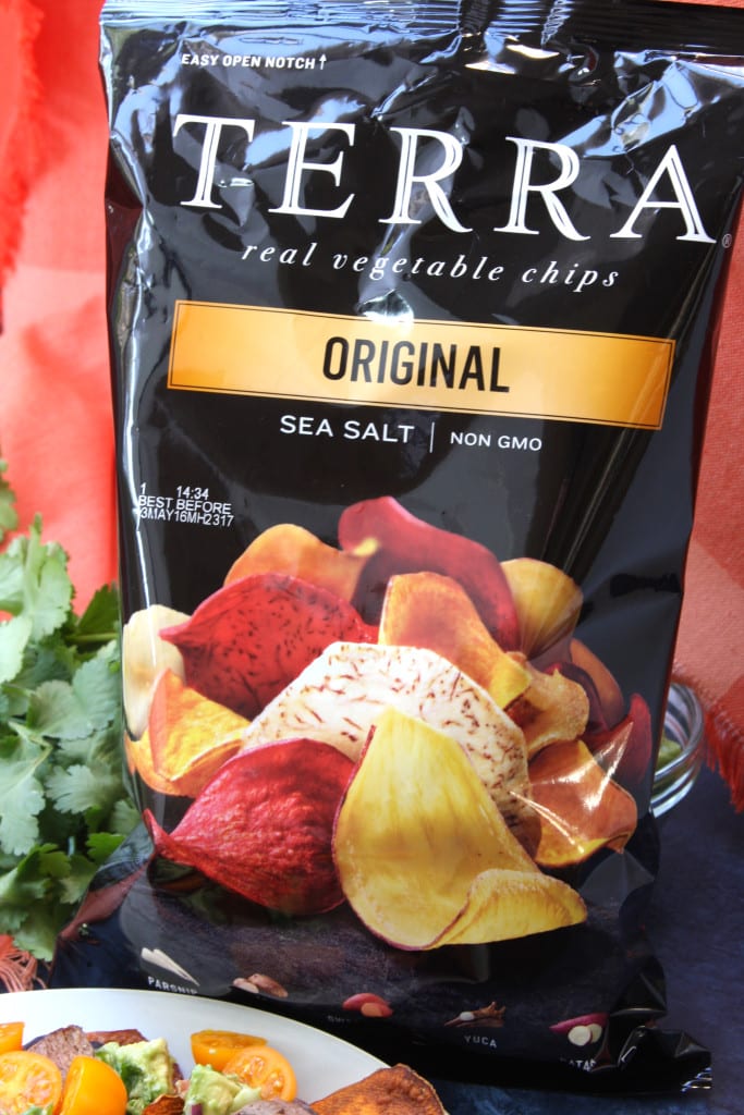 Terra root veggie chips are another option for Super Healthy Sweet Potato Nachos.