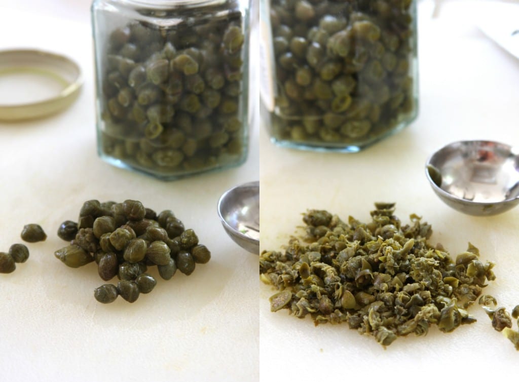 Capers whole and minced for Tomato Caper Pasta.