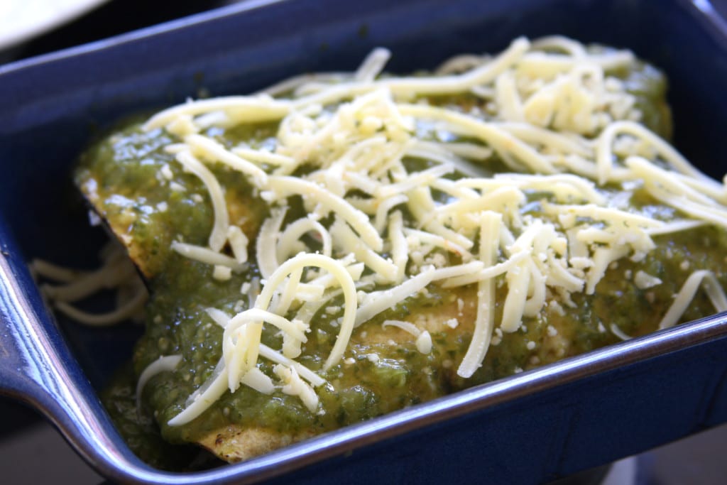 Pre baking of the Lightened Up Salsa Verde Chicken Enchiladas