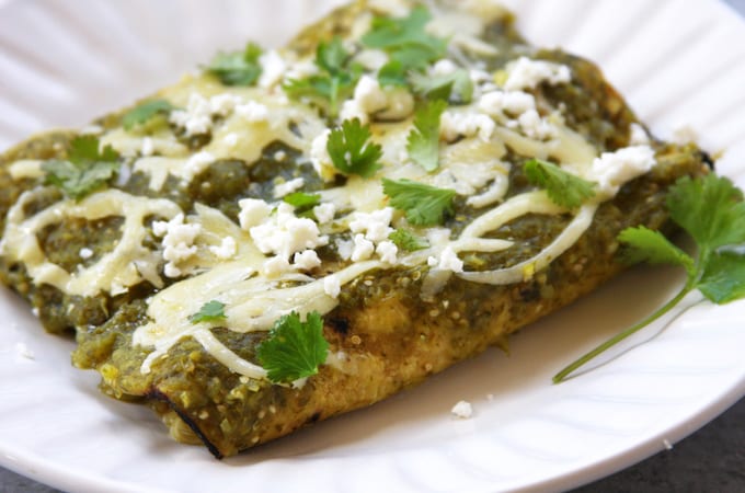 Lightened Up Salsa Verde Chicken Enchiladas