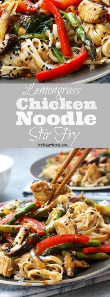 Lemongrass Chicken Noodle Stir Fry recipe is the ultimate healthy comfort food. Full of vitamin packed veggies, aromatic lemongrass and ginger. All nestled in a bed of rice noodles just waiting to be devoured. This dish is on the same level as your favorite pad thai. https://www.thefedupfoodie.com