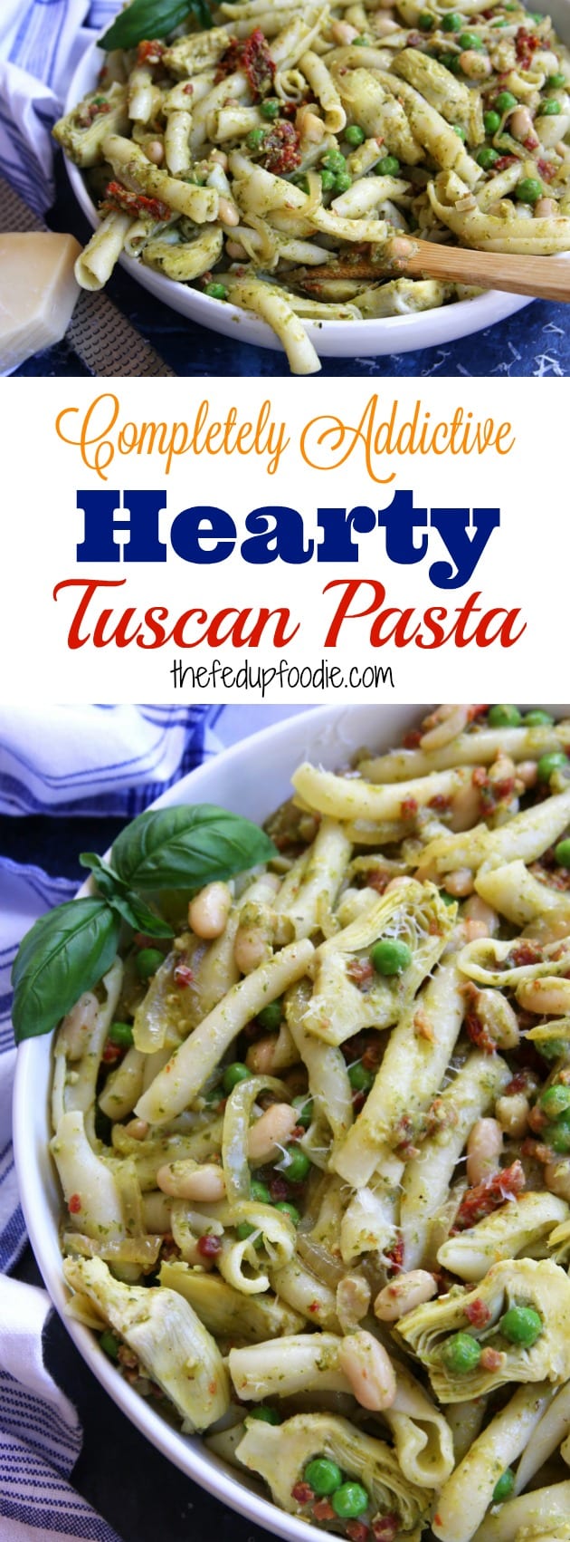 Hearty Tuscan Pasta recipe is completely addictive with bacon, artichokes, capellini beans and pesto. One of the best meals to impress with simple steps that comes together in less than 30 minutes. So much of a family favorite that we makes it several times a month! https://www.thefedupfoodie.com/
