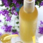 Homemade Limoncello in a frosted bottle.