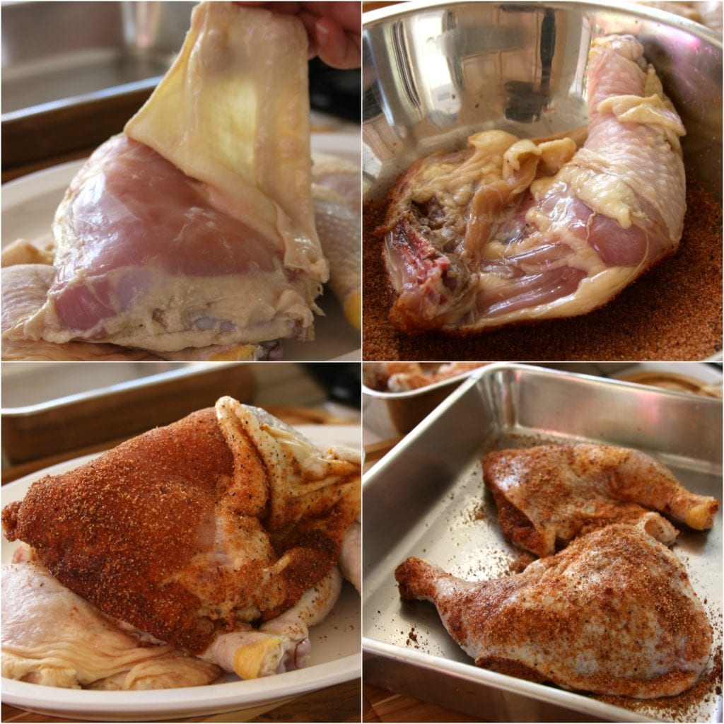 Prepping the chicken for Husband Approved Dry Rubbed Chicken.