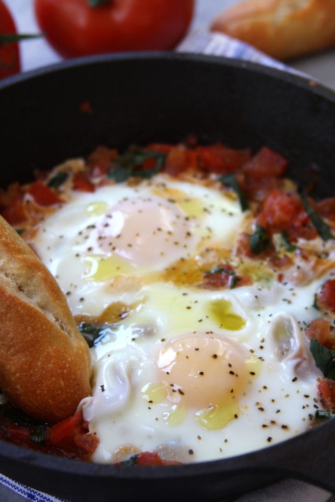 Italian Tomato and Eggs recipe has freshly sautéed tomatoes, fragrant basil and eggs cooked to your preference. Add in truffle oil or truffle salt and you will have a meal made in heaven.