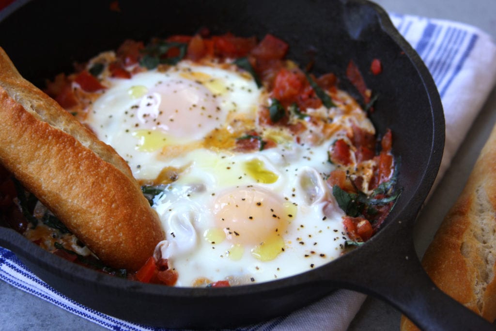 Italian Tomato and Eggs recipe has freshly sautéed tomatoes, fragrant basil and eggs cooked to your preference. Add in truffle oil or truffle salt and you will have a meal made in heaven.