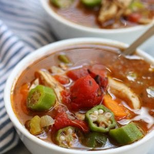 Mom's Chicken Gumbo Soup recipe is a hearty and heart warming meal that fights off winter colds and flues. Made with okra, chunky chicken and rice. This soup brings back sweet memories of childhood.