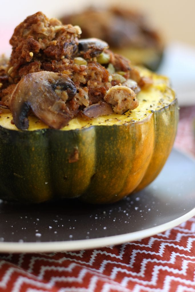 Bread Dressing Stuffed Acorn Squash will fill your house with the aroma off the Holidays. Flavors of Italian Sausage mingle with rosemary and sage to create a savory companion to your Thanksgiving feast.