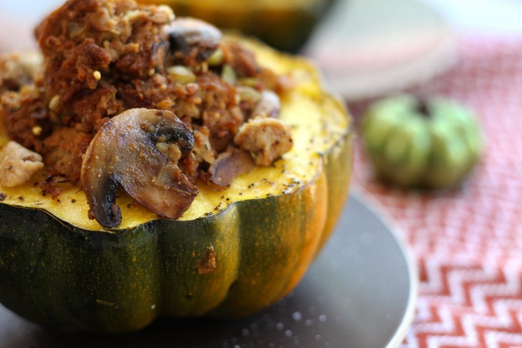Bread Dressing Stuffed Acorn Squash will fill your house with the aroma off the Holidays. Flavors of Italian Sausage mingle with rosemary and sage to create a savory companion to your Thanksgiving feast.
