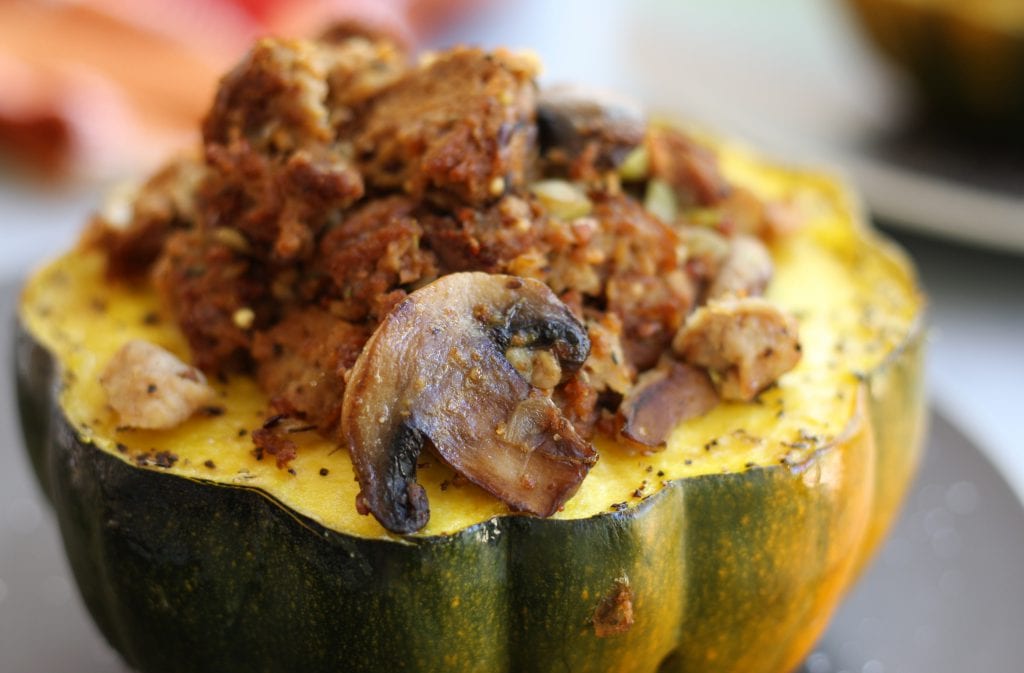 Bread Dressing Stuffed Acorn Squash will fill your house with the aroma off the Holidays. Flavors of Italian Sausage mingle with rosemary and sage to create a savory companion to your Thanksgiving feast.