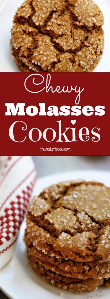 Buttery, rich with spices and candied ginger, this Chewy Molasses Cookies recipe is always a hit at Holiday parties. Not only are they gorgeous with their sparkly crackle topping but they offer a sophisticated choice for grownup taste buds. https://www.thefedupfoodie.com