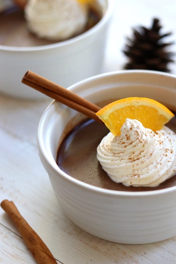 Elegantly rich and bursting with flavors of creamy chocolate, citrus and cinnamon. Chocolate Orange Cinnamon Pots de Creme is a Holiday dream come true with it being easier than homemade pudding and yet extremely sophisticated.