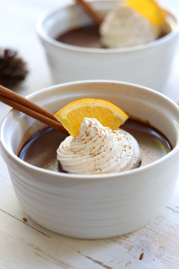 Elegantly rich and bursting with flavors of creamy chocolate, citrus and cinnamon. Chocolate Orange Cinnamon Pots de Creme is a Holiday dream come true with it being easier than homemade pudding and yet extremely sophisticated.