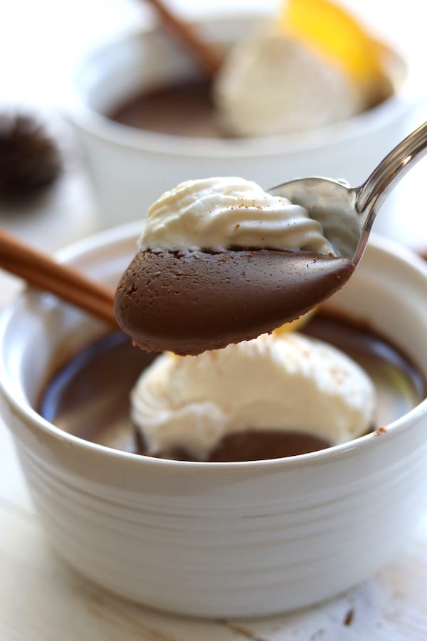 Elegantly rich and bursting with flavors of creamy chocolate, citrus and cinnamon. Chocolate Orange Cinnamon Pots de Creme is a Holiday dream come true with it being easier than homemade pudding and yet extremely sophisticated.