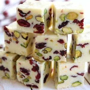 Mildly sweet, beautifully festive and bursting with the fresh flavor of citrus. Simple Orange Cranberry Fudge is a wonderful addition to your Holiday table