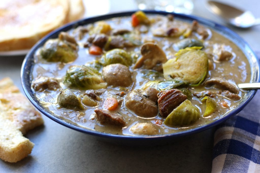 Beef and Brussels Sprouts Stew is a hearty and healthy winter meal. High in fiber, low on the glycemic index and gluten-free, this recipe is perfect for the diabetic to the winter weight watcher but tastes so good everyone will gobble it up.