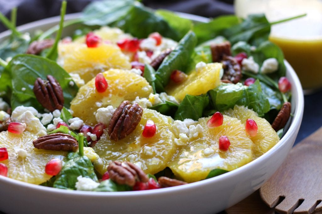 Delicious, simple and bright, this Festive Orange Spinach Salad is a wonderful companion to any Holiday feast or as a meal on its own.