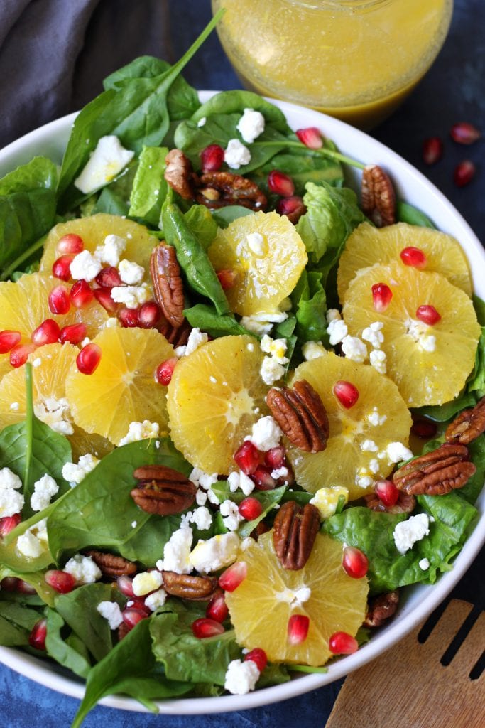 Delicious, simple and bright, this Festive Orange Spinach Salad is a wonderful companion to any Holiday feast or as a meal on its own.