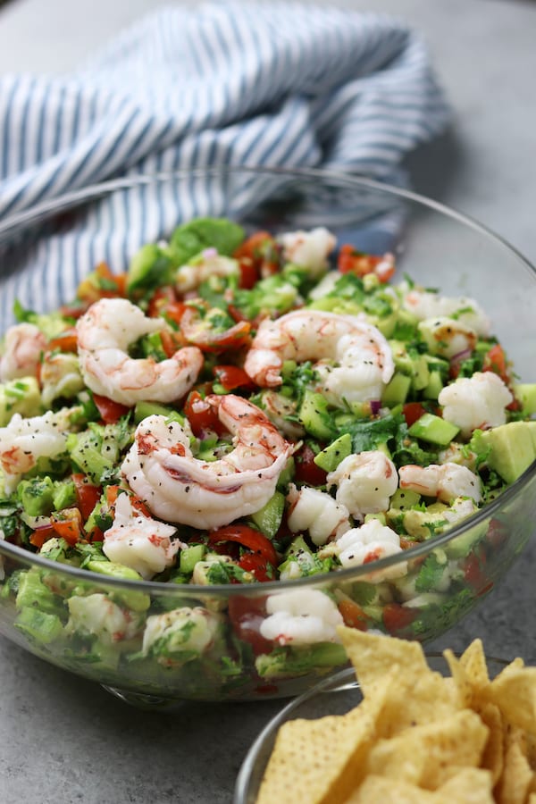 Light and refreshing, California Shrimp Ceviche makes a perfect appetizer or meal replacement. A wonderful companion to healthy chips or stuffed in a lettuce leaf.