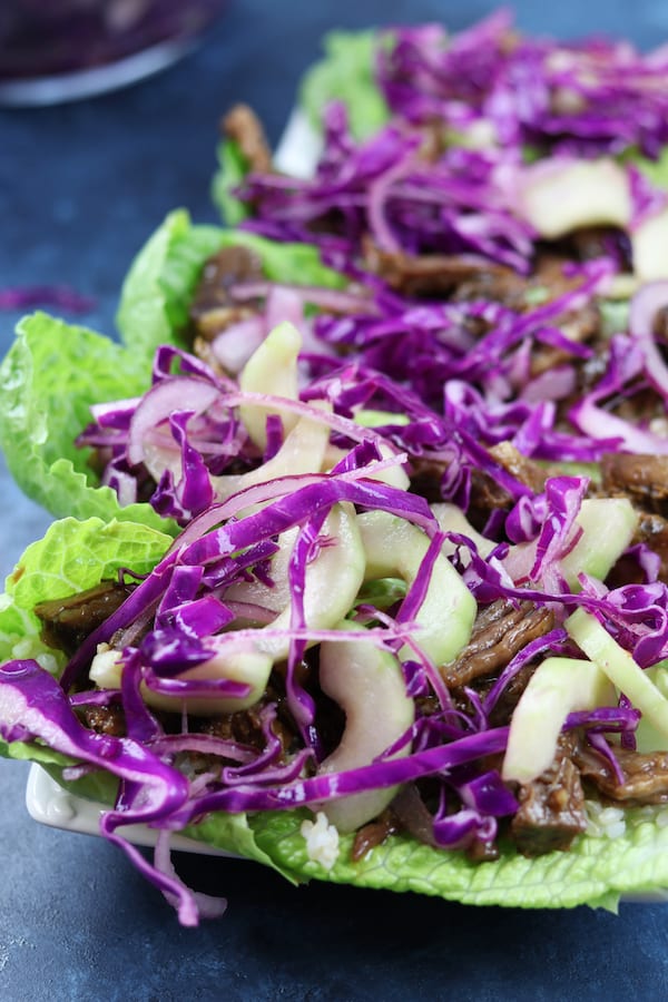 Crockpot Beef Asian Lettuce Wraps recipe is incredibly easy to make and creates wraps that are like eating a really fun and delicious salad.