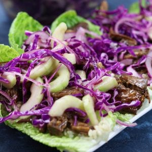 Crockpot Beef Asian Lettuce Wraps recipe is incredibly easy to make and creates wraps that are like eating a really fun and delicious salad.