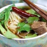 Beef Asian Noodle Soup is love at first bite or should I say Slurp? Tender beef and crispy baby bok choy is served over a rich Asian spiced broth with gratifying lacy noodles.