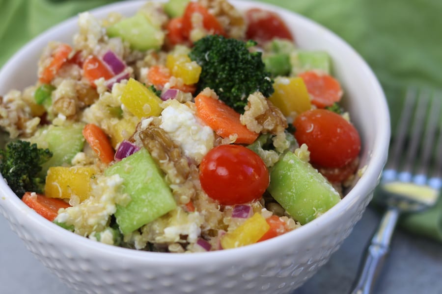 Tangy, creamy and crunchy, Quinoa Crunch Salad recipe is special enough for Easter dinner and the leftovers are perfect to pack for lunch. 