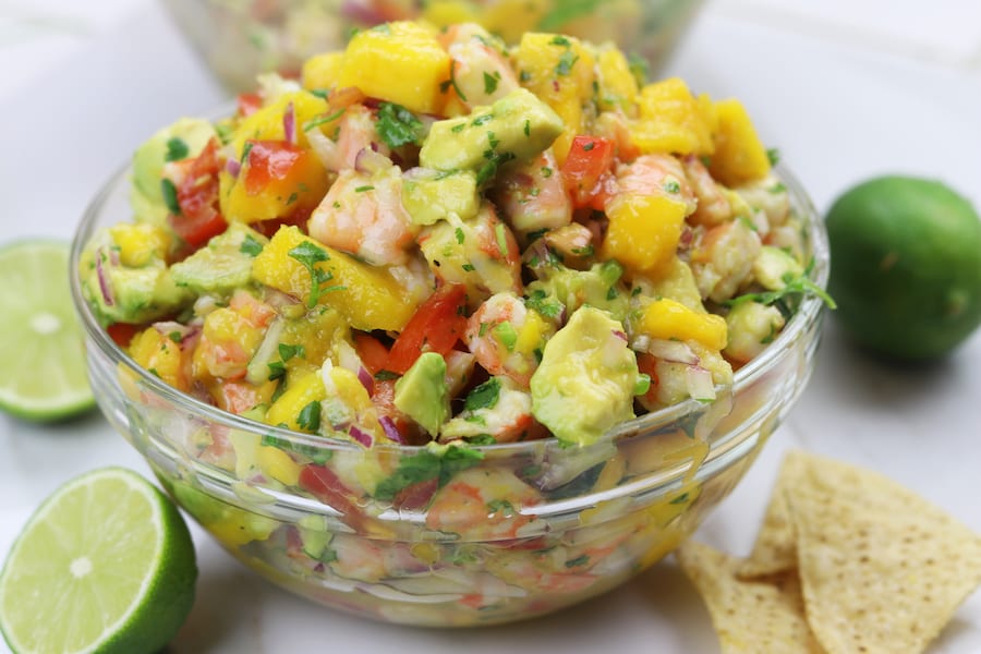 Refreshing and satisfying, Mango Shrimp Salsa is a fruity seafood feast that is perfect for parties or as a meal on hot summer nights. 