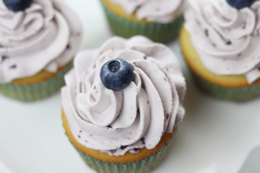 Vanilla Cupcakes with Blueberry Whipped Cream 