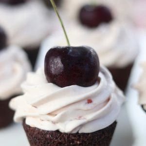 A fudgy bite of brownie topped with cool creamy cherry whipped cream makes this Black Forest Bites recipe a favorite among cherry and chocolate lovers. Incredibly easy to make with just a few ingredients to mix together. These were the hit of the dinner party! 