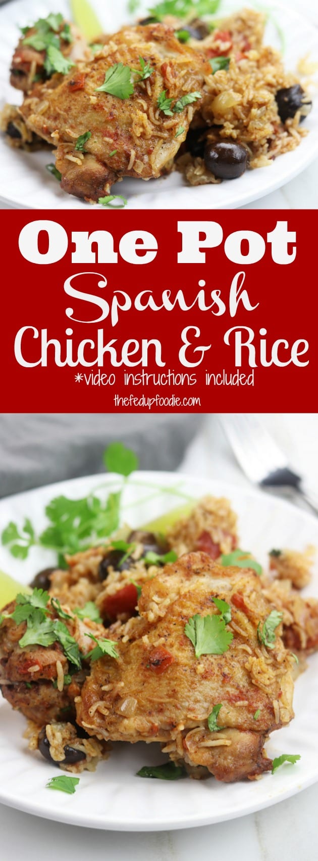 This One Pot Spanish Chicken and Rice recipe is a simple, comforting meal bursting with flavor. An easy 15 minutes to prep and then pop in the oven to bake. This has become one of my favorite go to recipes that even children love. https://www.thefedupfoodie.com