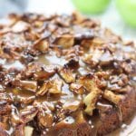 Chunky Apple Caramel Cake recipe has multiple textures that makes this baked treat feel similar to an apple fritter. A buttery caramel topping is poured over the chunky apples and walnuts making it a favorite Fall dessert.