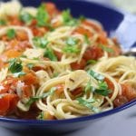 Simple Angel Hair Pasta recipe has only 5 ingredients but feels like an Italian feast. Add your favorite protein or leave as is for a favorite vegetarian meal. Perfect for a quick and easy dinner.