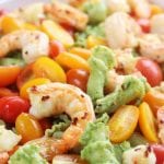 Avocado Pesto Pasta with Garlic Shrimp